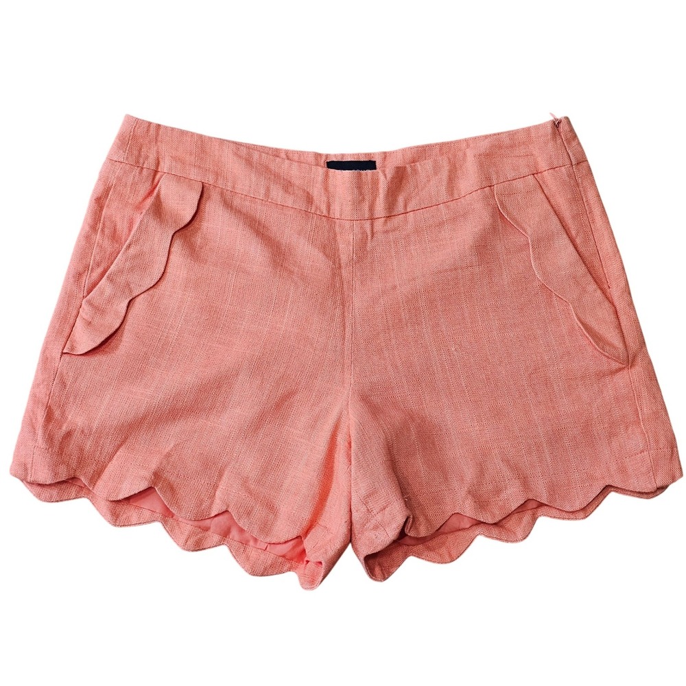 Cynthia Rowley Shorts Womens 6 Coral Scalloped Hem Linen Blend Resortwear